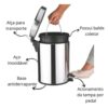 LIXEIRA INOX 5L COM PEDAL E CESTO REMOVÍVEL - BANHEIRO/COZINHA - Image 3